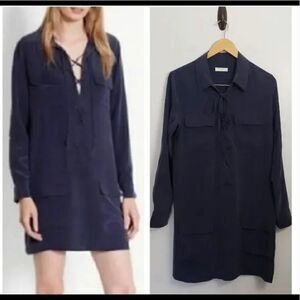 Equipment Navy Silk Tie Front Mini Dress